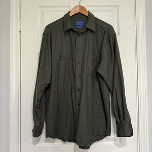 Pendleton Woollen Mills Long Sleeve Button Down Shirt Green Virgin Wool Large